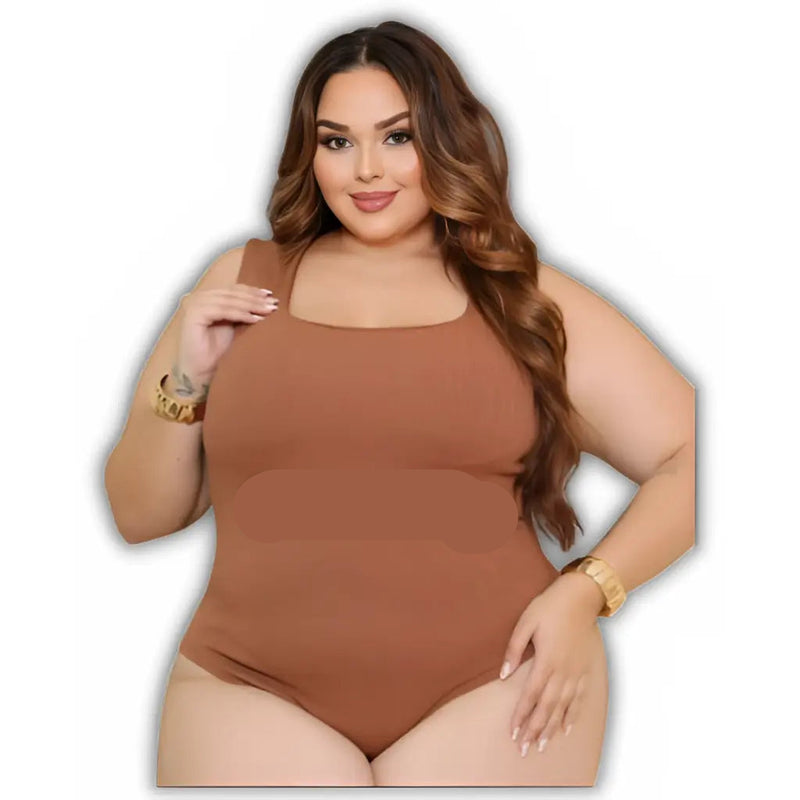 Body BellaCurve™ Plus Size – Modelador com Decote Quadrado em Tecido Ana Ruga