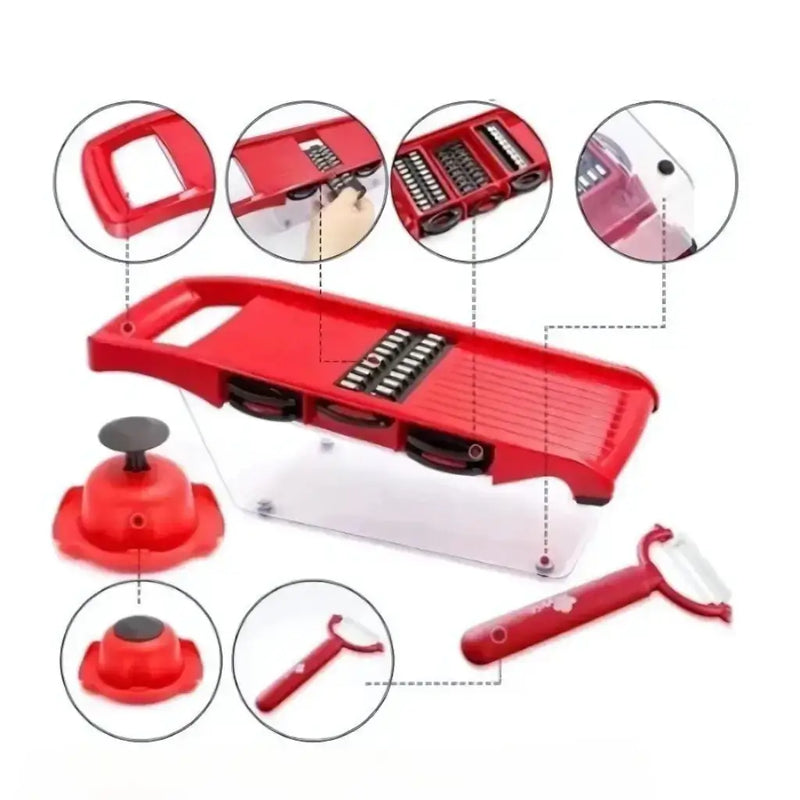 SlicePro™ – Fatiador Multiuso com 6 Lâminas, Recipiente de 1,5L e Protetor de Mãos