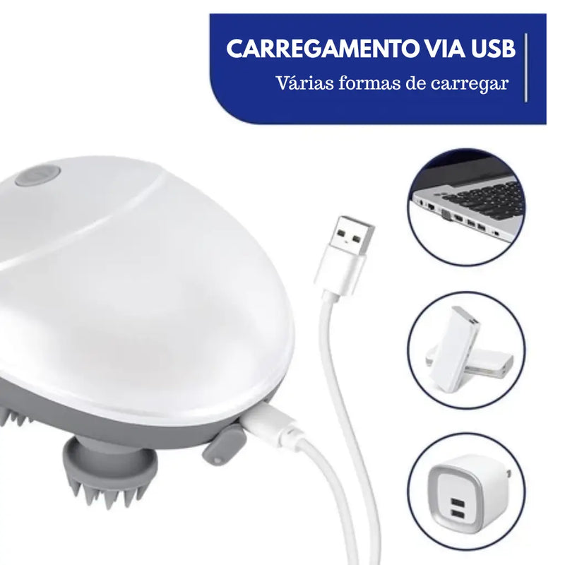 Massageador Capilar Portátil 360° - ScalpZen Pro – para Couro Cabeludo, Ombros e Pescoço | À Prova D’Água e Recarregável