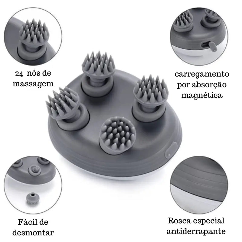 Massageador Capilar Portátil 360° - ScalpZen Pro – para Couro Cabeludo, Ombros e Pescoço | À Prova D’Água e Recarregável